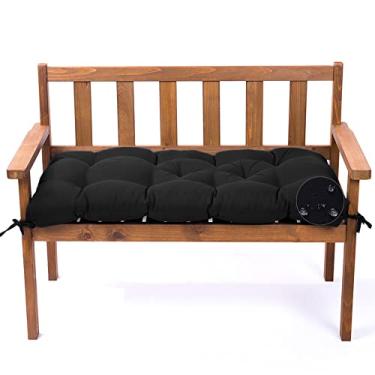 Imagem de Almofada de banco ao ar livre, almofada de balanço impermeável, almofada de assento de substituição, almofada de assento para espreguiçadeira, móveis de jardim, pátio, banco de madeira de metal (preto