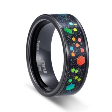 Imagem de JEWPER Anéis de tungstênio para homens 8 mm preto/prata/ouro moda promessa aliança de casamento martelada sulco meteorito orbo carboneto chanfrado borda polida ajuste confortável, 12, Metal, Sem pedra