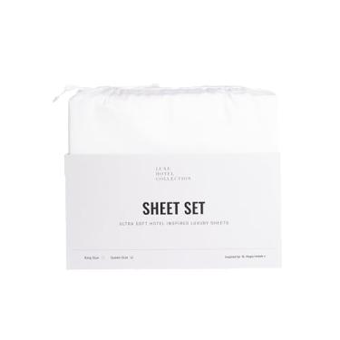 Imagem de Conjunto de lençóis de algodão acetinado de luxo – 100% algodão de fibra extralonga certificado – ultramacio, respirável e suave – The St Regis Hotel Luxe Cotton Blend Conjunto de lençóis (branco