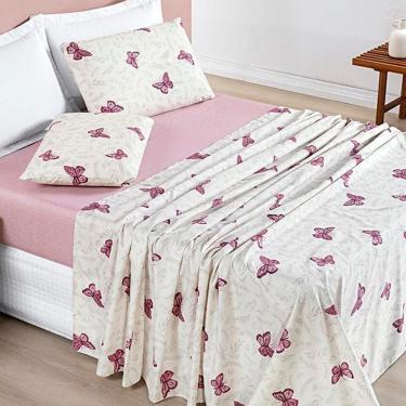 Imagem de Jogo De Lençol Casal Padrão Avere 200 Fios Estampado 4 Peças Cor Borboletas