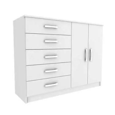 Imagem de Cômoda Atenas 2 Portas 5 Gavetas Evidencia Cor Branco - Estrela Móveis
