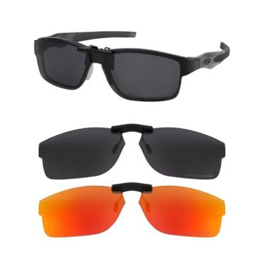 Imagem de HILEEN Óculos de sol polarizados com clipe para Oakley Crosslink OX3128 53-18 para homens e mulheres proteção UV - preto + vermelho fogo