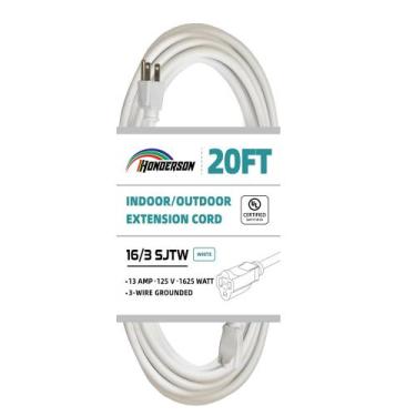 Imagem de Cabo de extensão HONDERSON Indoor Outdoor 20 pés, calibre 16, branco