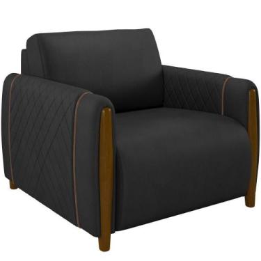 Imagem de Poltrona Pés De Madeira Base Fixa Flora M03 material sintético Preto -