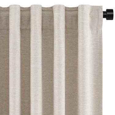 Imagem de Topfinel Cortinas blecaute de linho longas de 137 cm para janela pequena, cortinas elegantes e curtas para casa de fazenda, para sala de estar, quarto, cortinas de linho com isolamento térmico para