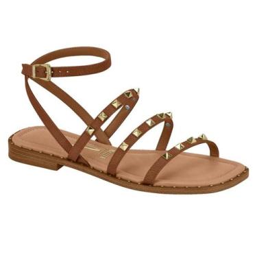 Imagem de Sandália Vizzano Rasteira Feminina Spikes Dourados Conforto Tiras -, M