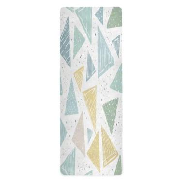 Imagem de Wassud Tapete de ioga com triângulos coloridos pastel, tapetes de exercícios dobráveis para academia antiderrapante para mulheres e homens, tapete de ginástica com bolsa de armazenamento 180 x 66 cm