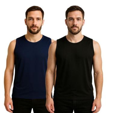 Imagem de Kit 2 Camisetas Regata Masculina Lisa Dry Academia Fit-Masculino