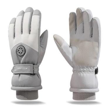 Imagem de Luvas de neve térmicas unissex com tela sensível ao toque – Luvas de esqui à prova d'água à prova de vento para snowboard e motociclismo, design de pulso ajustável (cinza)