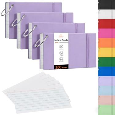 Imagem de NEEWAY Cartões pautados com anel de 7 x 12 cm, 200 cartões forrados, cartões flash com anéis para estudo, casa e escritório (roxo claro)