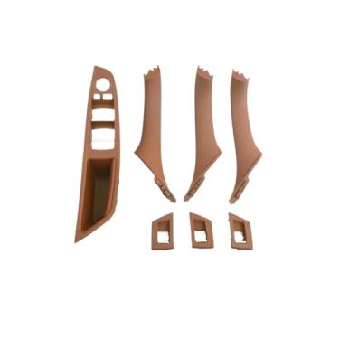 Imagem de Painel de interruptor da janela do apoio de braço da porta interior do carro dentro da porta puxar conjunto compatível com bmw série 5 f10 f11 f18 520i 523i 525i 528i 535i(Champagne LHD 7PCS)