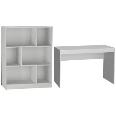 Imagem de Mesa E Estante Para Escritorio Gamer B28 Branco Novam Branco