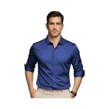Imagem de Camisa Social Masculina Branca 6XL De Cetim Slim Fit Com Manga Longa E
