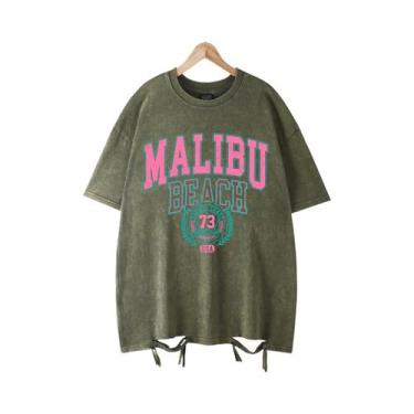 Imagem de Camiseta Feminina Oversized De Algodão Com Gola Redonda, Estampa De Le