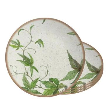 Imagem de Jogo 4 Pratos de Sobremesa de Cerâmica Off White Coup Tropical Leaves 