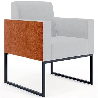 Imagem de Poltrona Decorativa para Sala Base fixa de Metal Helô L02 Linho Cinza Couríssimo Camel - Lyam Decor