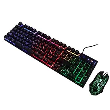 Imagem de Sanpyl Combinação de mouse de teclado USB, teclado mecânico de jogos com fio USB 104 teclas 800 1000 1600 DPI combo de mouse com 7 luzes de fundo coloridas, impressão crepitada, para computador notebook PC