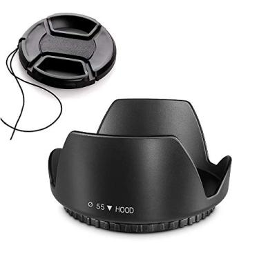 Imagem de Para-sol e tampa de lente de flor de tulipa de 55 mm compatível com Nikon D5600 D3500 D7500 Kit de câmera AF-P DX 18-55 mm f/3.5-5.6G VR Lentes (1 + 1 unidade)
