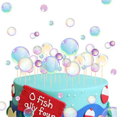 Imagem de 54 peças de topos de bolo de sereia para festa de aniversário, decoração de bolo com bolhas no fundo do mar, festa de aniversário, artigos de festa de casamento