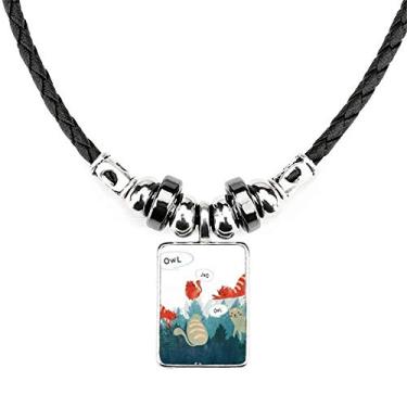 Imagem de DIYthinker Colar com coruja falante para gatos que protege animais amantes de animais de estimação, joia com pingente de corda de couro