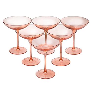 Imagem de The Wine Savant Coupes de vidro vintage cor pêssego rosa 340 g colorido coquetel, taças de martini e champanhe, Prosecco, conjunto de copos de mimosa, conjunto de copos de coquetel, copos de bar (6