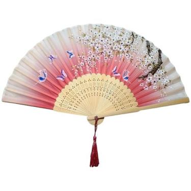 Imagem de Leque de Mão Japonês Bambu Madeira Tecido - Galleria 77, Rosa Flores 4