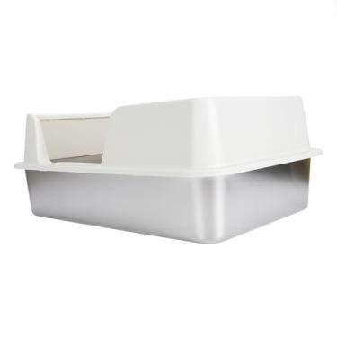 Imagem de Caixa de Areia Fechada Com Lados Altos da Parede, Entrada Versátil de Entrada Lateral Anti-splash, Fácil de Limpar e à Prova de Arranhões Caixa de Areia Inoxidável para Gatos Pequenos e Médios