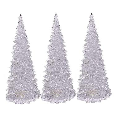 Imagem de Árvore de Natal colorida de LED iluminada com luz noturna de acrílico, conjunto de 3 estatuetas de mesa com glitter multicoloridas, 3 peças (16,5 cm)