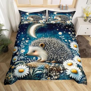 Imagem de Conjunto de capa de edredom de margarida ouriço, tamanho casal, céu estrelado, noite iluminada pela lua, para decoração de quarto de crianças, meninas, meninos, adultos, desenho animado, azul