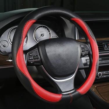 Imagem de Nova capa de volante de carro esportivo para homens e mulheres, ajuste universal em forma de linha 35.6 cm/38.1 cm/40.6 cm PU capas de volante antiderrapantes para caminhões, caminhonete, SUV (preto e