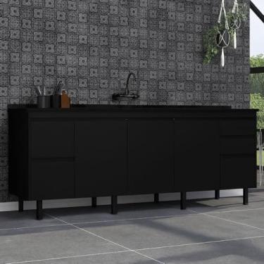 Imagem de Gabinete de Cozinha 5 Gavetas 3 Portas 194cm Grande 100% Mdf (Preto)