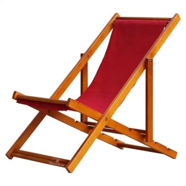 Imagem de Espreguiçadeira Portátil de Madeira Maciça – Para Piscina, Sem Braço, Envernizada (Vermelho)