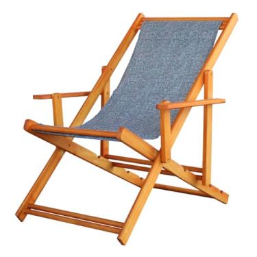 Imagem de Espreguiçadeira em Madeira Maciça para Piscina, Praia – Com Braço, Dobrável, Acabamento Envernizado (Jeans)