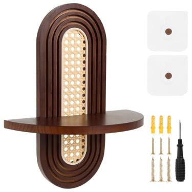 Imagem de Prateleira flutuante de vime, rack de armazenamento decorativo vintage com parafuso e gancho, área de chão livre, para entrada no corredor da sala de estar (cor nogueira)