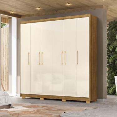 Imagem de Guarda Roupa Casal Forest 6 Portas Bater 6 Gavetas com Cabideiros Ajustáveis MDF Nature/OffWhite G98 Gran Belo