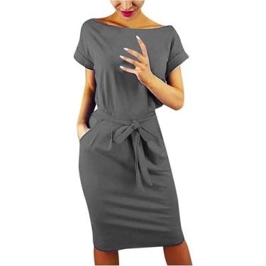 Imagem de Vestido feminino listrado elegante manga curta para trabalhar casual l