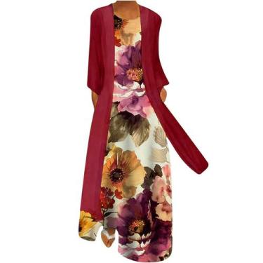 Imagem de Vestido feminino casual com estampa floral com decote em O sem mangas 