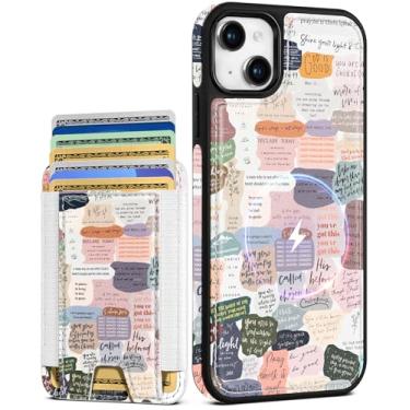Imagem de Shorogyt Capa carteira para iPhone 14 – Serve para 7 cartões, compatível com Magsafe Suporte magnético destacável para cartão de crédito de couro bonito capa de telefone feminina meninas para Apple 14