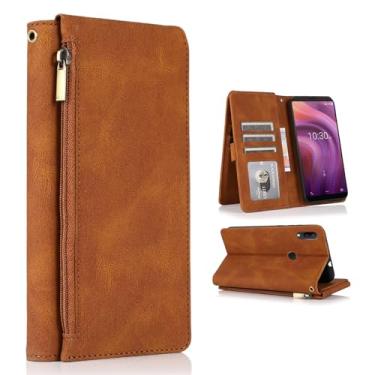 Imagem de Asuwish Compatível com Alcatel 3V 2019 Capa carteira e alça de pulso com zíper retrô capa flip de couro suporte para cartão acessórios para celular Alcatel3V Acatel 3 V V3 19 5032W feminino masculino