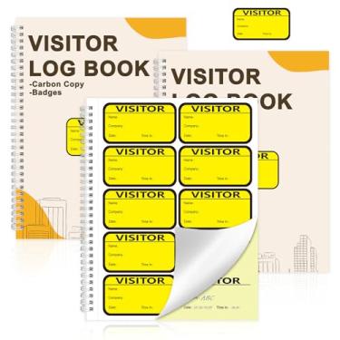 Imagem de Pacote com 3 registros de crachás de visitantes com cópia de carbono adesivos de visitantes tamanho carta livro de registro de visitantes protegendo páginas de privacidade encadernado em espiral 450