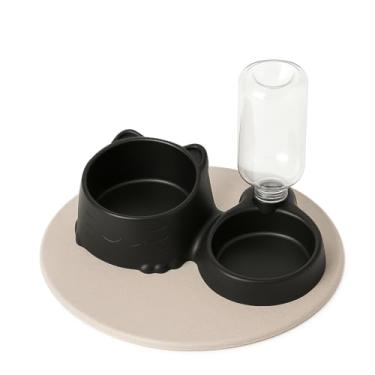 Imagem de Comedouro Duplo Anti Formiga para Cães e Gatos, Bebedouro Automático Pet com Suporte para Garrafa, Tigela Antiderrapante BPA Free(Preto)