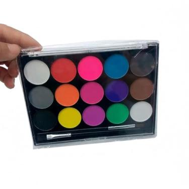 Imagem de Kit Profissional de Pintura Corporal e Facial à Base Água com 2 Pinceis para Maquiagem Fantasia Halloween Festa Performance - Cor Vibrante Alta Saturação Fácil Colorir Misturar Seguro Sem Sabor Pele S