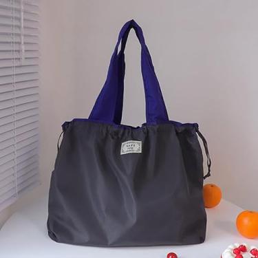 Imagem de Bolsa de compras de supermercado de nylon, sacola reutilizável, sacola de supermercado dobrável de grande capacidade com fecho de cordão, design à prova de vazamento e armazenamento compacto para uso