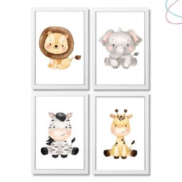 Imagem de Kit 4 Quadros Decorativos Infantil Safari Baby Aquarela - Creative Cat