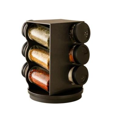 Imagem de Porta Condimentos Giratório Slim Plástico Preto com 06 Potes de Vidro 