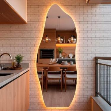 Imagem de Casa Domo Espelho Orgânico Flame com Led 170x70 Grande de Parede Decorativo para Sala Q...