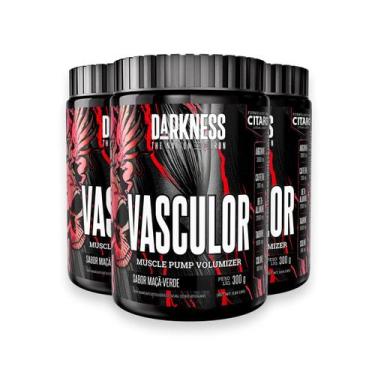 Imagem de Kit 3 Pré Treino Vasculor Powder Darkness Maça Verde 300g