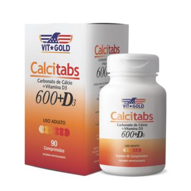 Imagem de Calcitabs 600Mg Com Vitamina D3 Vitgold Com 90 Comp. 