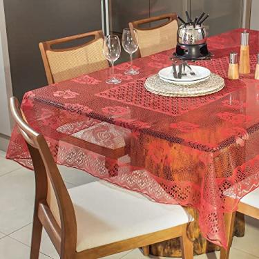 Imagem de Toalha de Mesa - Quadrada 4 Lugares - 160X160 - Renda Rosas Cor:Vermelho