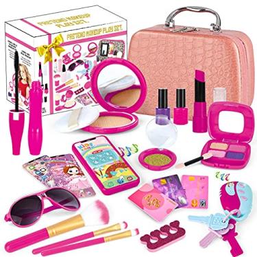 ERYUE kit de maquiagem infantil para menina,Kit de maquiagem para meninas  Real Kids Make Up Set Cosmetics Play Set Cofre lavável com bolsa de